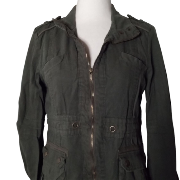 Anthropologie Solitaire Moss Green Utility Military Style Zip Up Jacket Medium - Picture 2 of 7